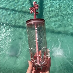 Starbucks 🎀 Blush Pink Snow Ribbed Glass Bow Topper Tumbler
